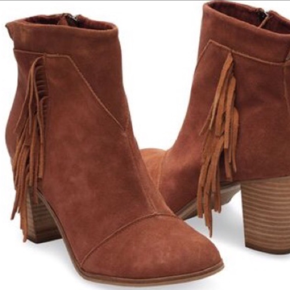 Toms Boots Booties Brown Cognac Suede Fringe 8